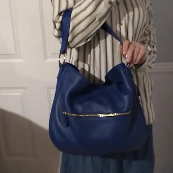 Authentic Laggo Genuine Blue Leather Hobo Shoulder Bag - Picture 8 of 16